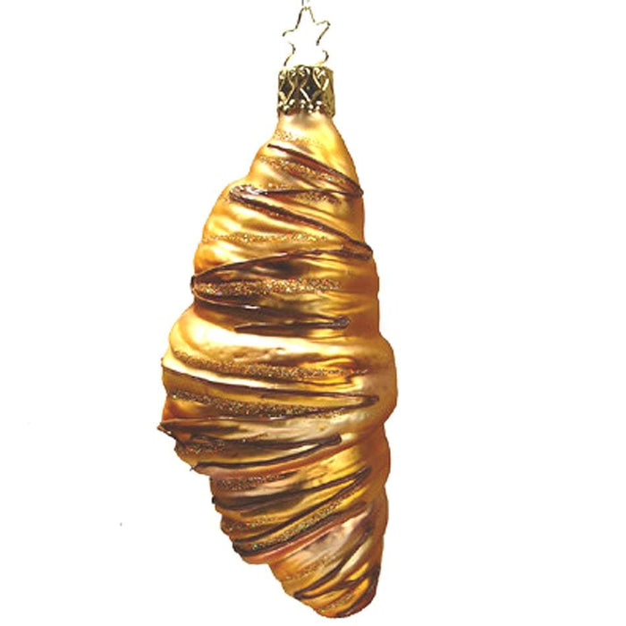 The Chocolate Dizzle Pastry Christmas Ornament by Inge-Glas of Germany (1-243-08) features a handcrafted pastry design with a shiny finish, adding festive charm and elegance to your holiday décor.