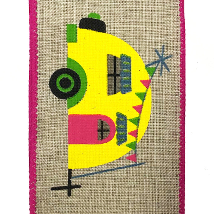 2.5" Light Natural Linen Yellow Fuchsia Camper Ribbon 41037-40-22