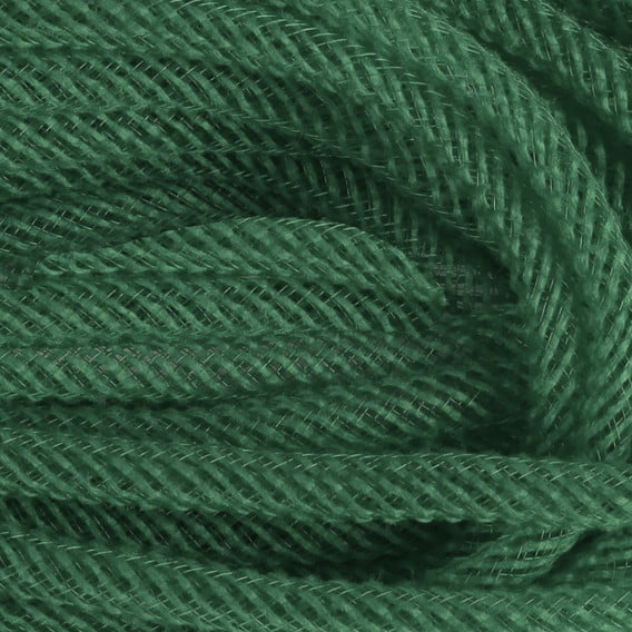 Close-up of Faux Jute Flex Tubing Moss Green RE3665N8 (8 mm x 30 yards) highlights a textured, crisscross mesh fabric with soft, flexible threads and a slightly shiny finish.