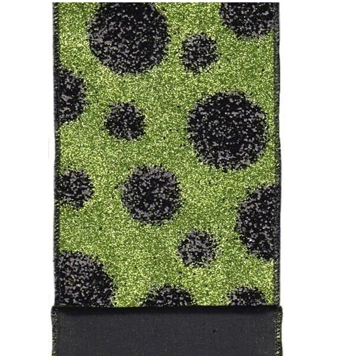 4" Lime with Black Glitter Dot Premium Ribbon ds88-1866