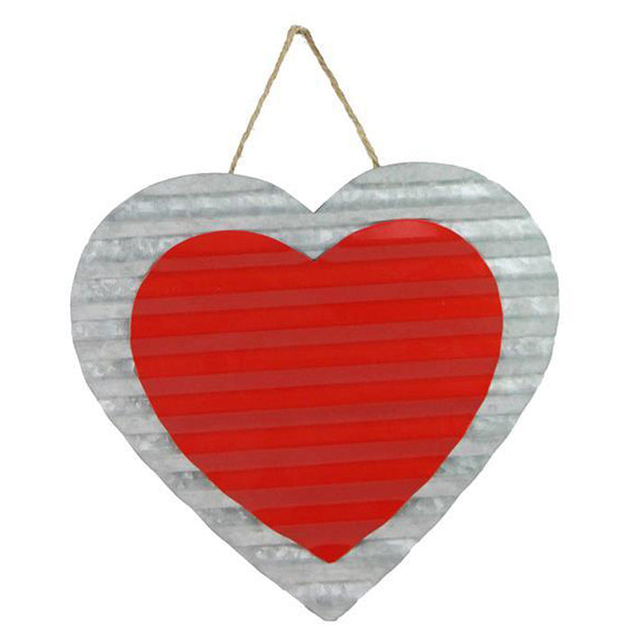 12" Corrugated Tin Double Heart Wall Hanging HV910672