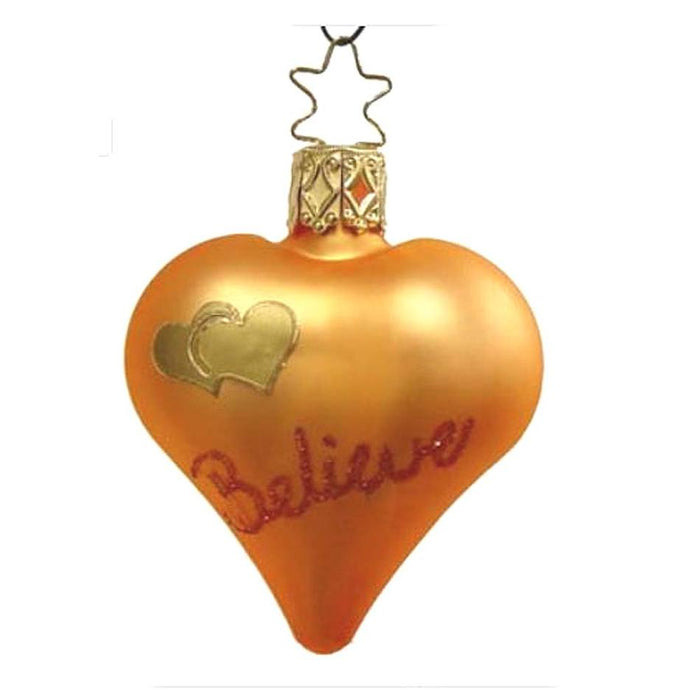 Believe Orange Heart Inge-Glas Christmas Ornament 1-166-06