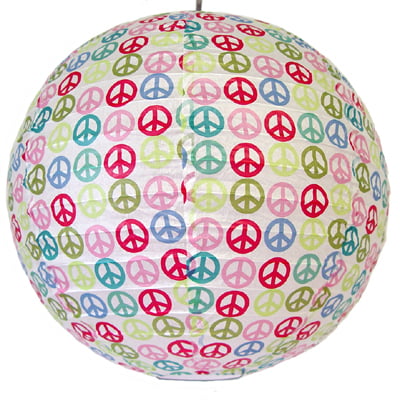 Round Paper Lantern Peace Symbol and Polka Dots Set of 2 P4896
