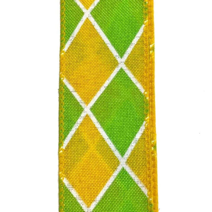 1.5" Lime Yellow White Harlequin Ribbon 50 yd Roll Q501909-630
