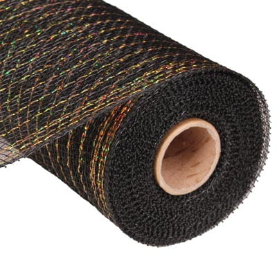 10" Black Gold Foil Metallic Deco Poly Mesh RE130175