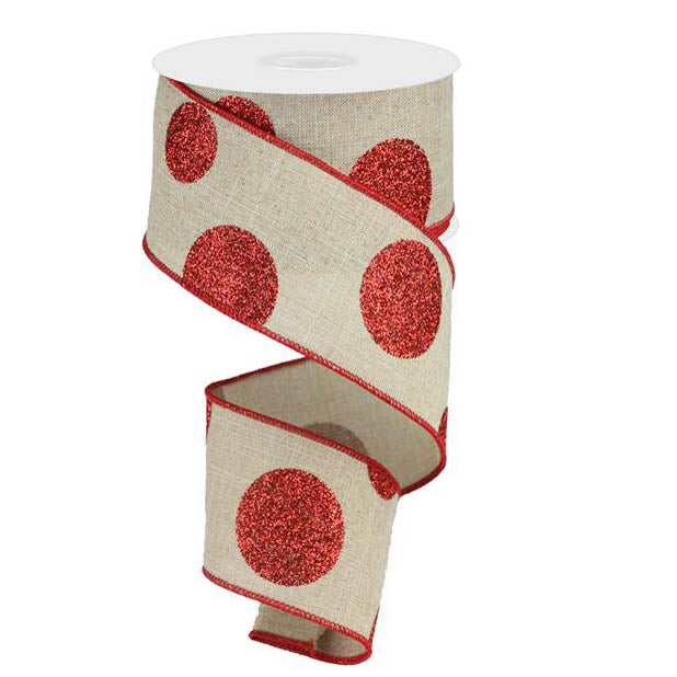 2.5" Natural Red Glitter Multi Polka Dot Ribbon RG0182518
