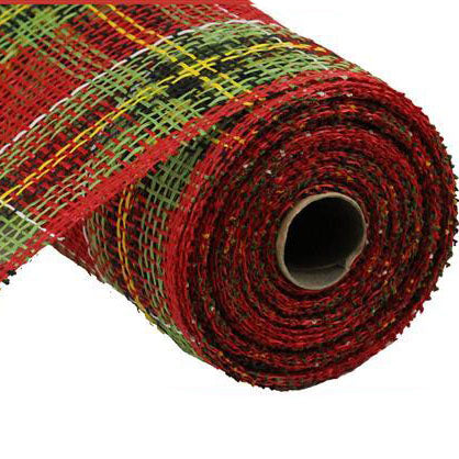 10" Red Lime Yellow Plaid Poly Burlap Check Mesh RP8140