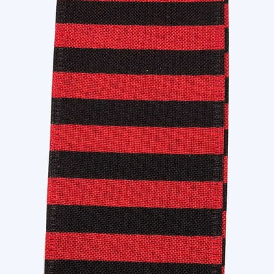 2.5" Red Linen Black Horizontal Stripe Ribbon X844540-13