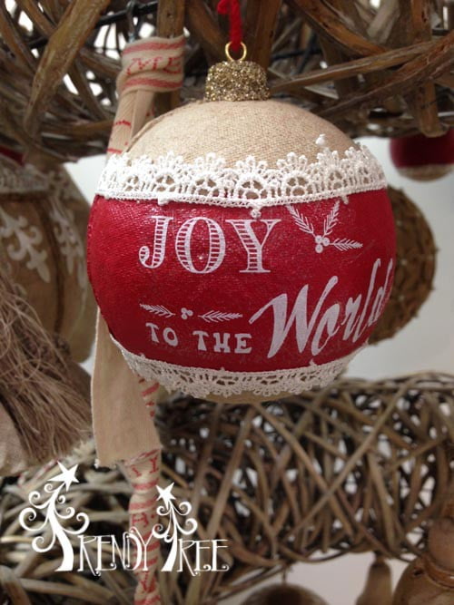 4" Joy to the World Ball Ornament Natural Red