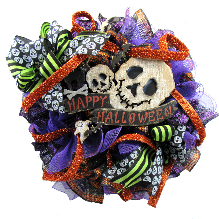 2017 Happy Halloween Skull Wreath Tutorial