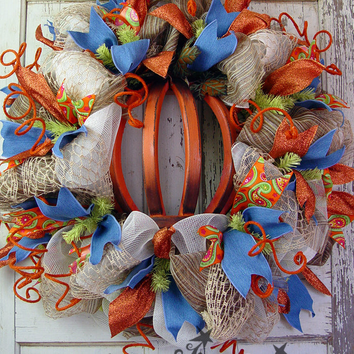 Autumn Wreath with Wooden Pumpkin Tutorial
