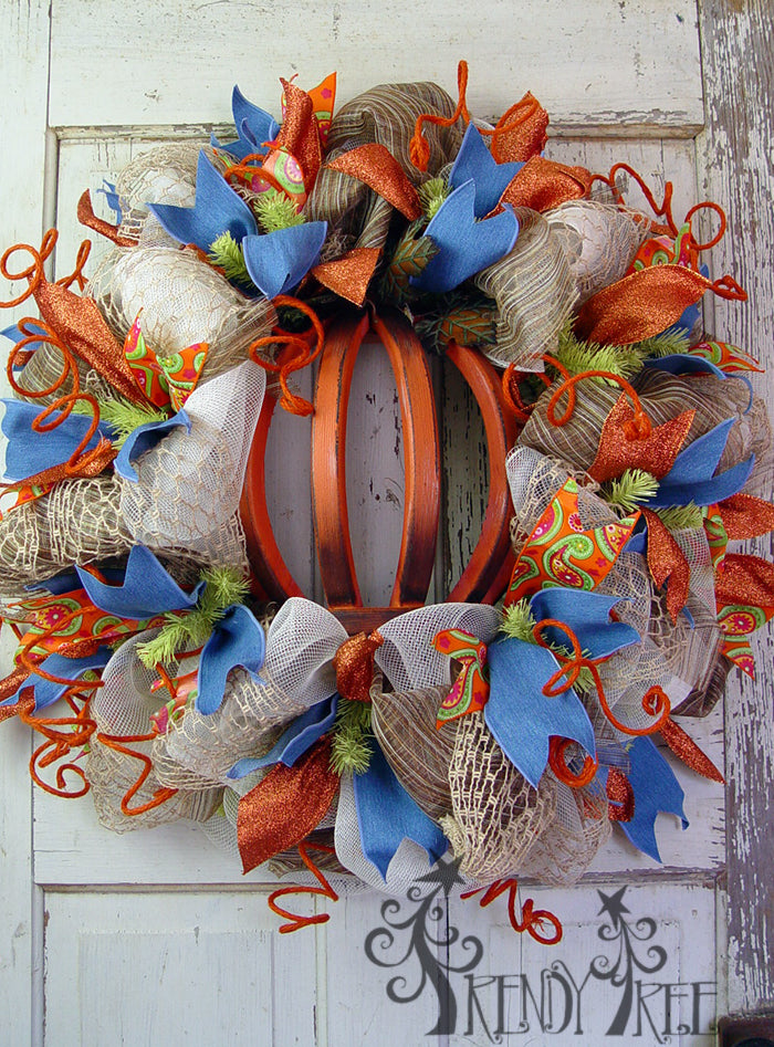 Autumn Wreath with Wooden Pumpkin Tutorial