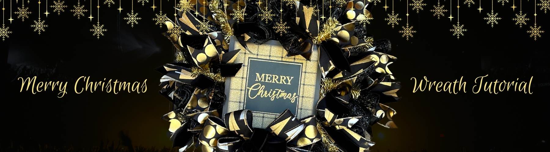 merry christmas wreath in black and gold