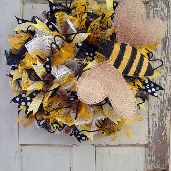 Burlap Bumblebee Deco Paper Mesh Ruffle Wreath Tutorial