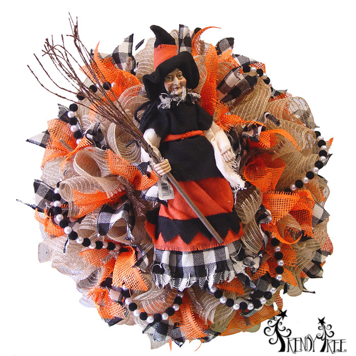 Tutorial for Halloween Burlap/Poly Mesh Wreath using Witch, Ribbons and Roping