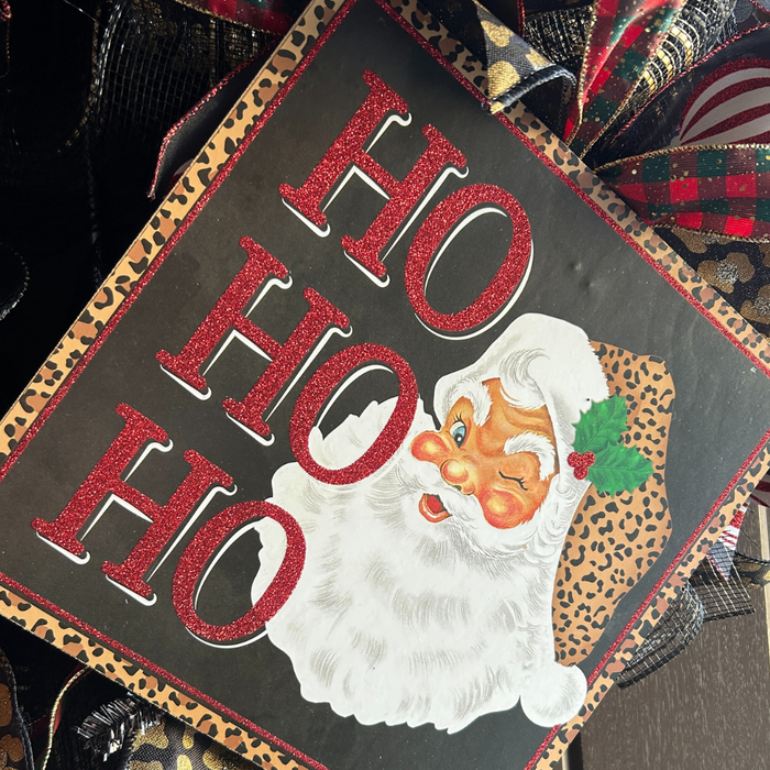 ho ho ho santa sign with leopard print wreath kit