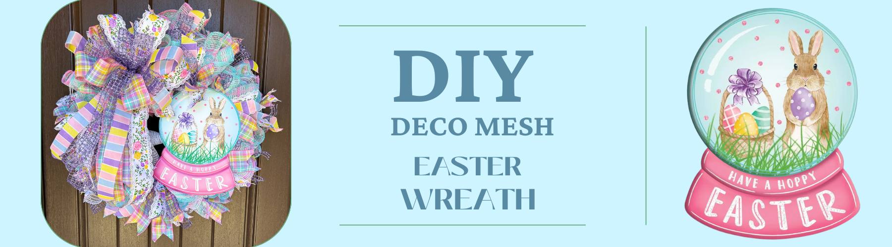 diy deco mesh wreath with have a hoppy easter snow globe sign