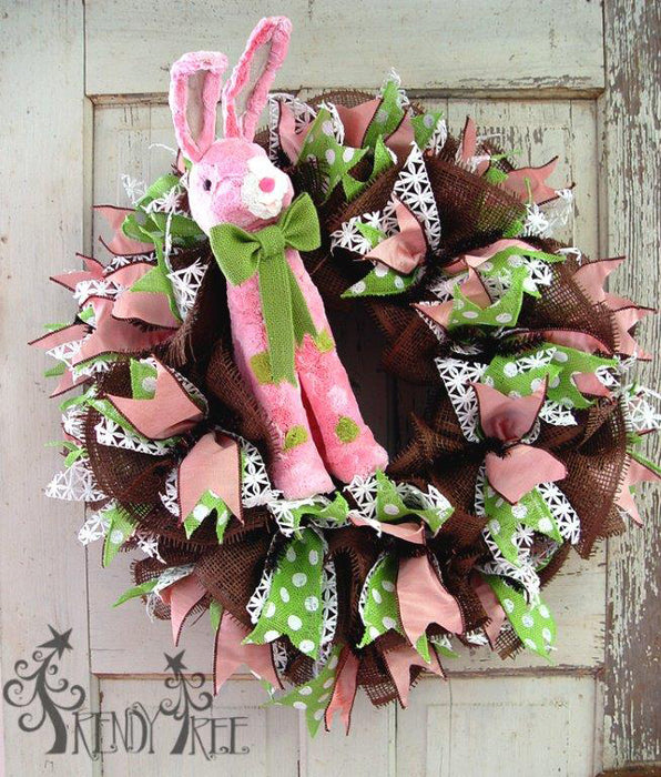 Video Tutorial Chocolate Deco Paper Mesh Wreath with RAZ Pink Bunny