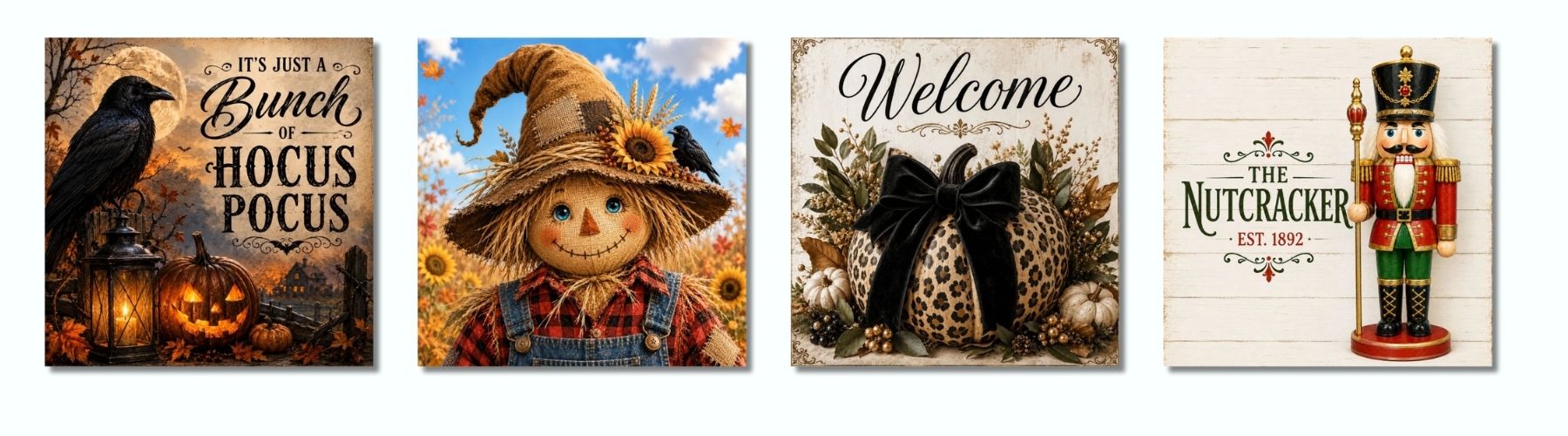Trendy Tree Exclusively Designed Signs, 10" x 10" metal, use as wreath accents on Deco Mesh or Grapevine wreath, or frame for seasonal or home decor.