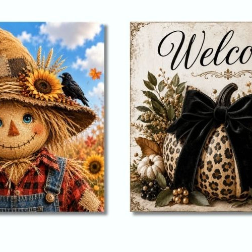 Trendy Tree Exclusively Designed Signs, 10" x 10" metal, use as wreath accents on Deco Mesh or Grapevine wreath, or frame for seasonal or home decor.