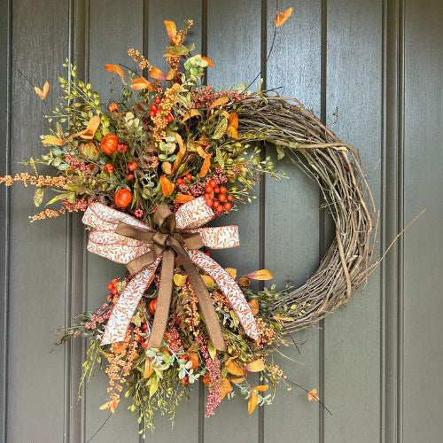 easy fall grapevine wreath with florals