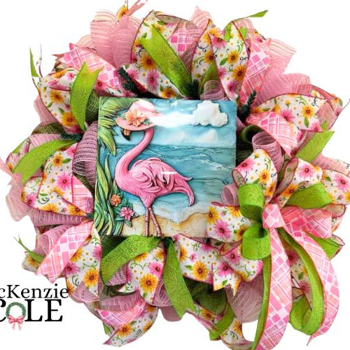 mesh wreath tutorial with cute exclusive flamingo sign from trendy tree