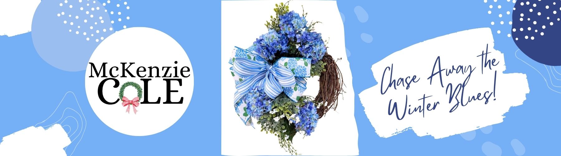 grapevine wreath with blue hdrangeas