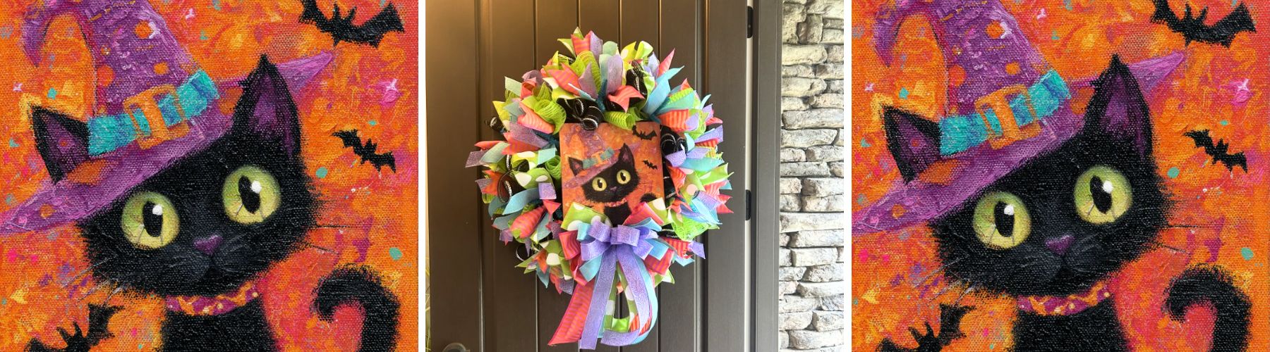 Halloween Kitty Wreath with exclusive Trendy Tree metal sign