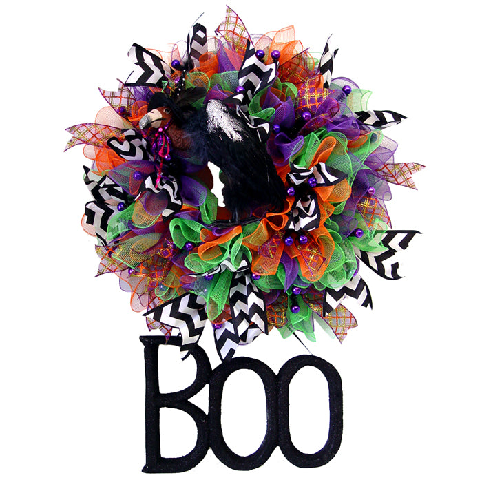 Halloween Ruffle Wreath Tutorial Using Deco Poly Mesh and RAZ Halloween Decorations