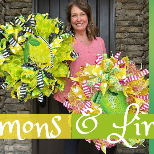 deco mesh wreaths made with a lemon or lime sign