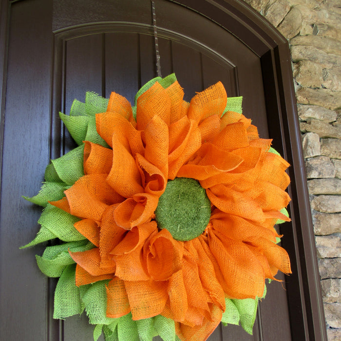 Orange Burlap Flower Wreath Tutorial