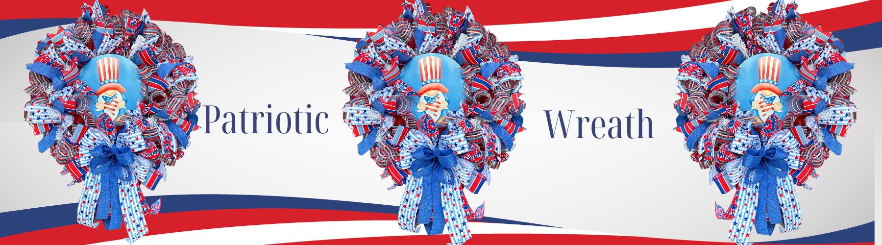 Patriotic Deco Mesh Wreath with Gnome Sign