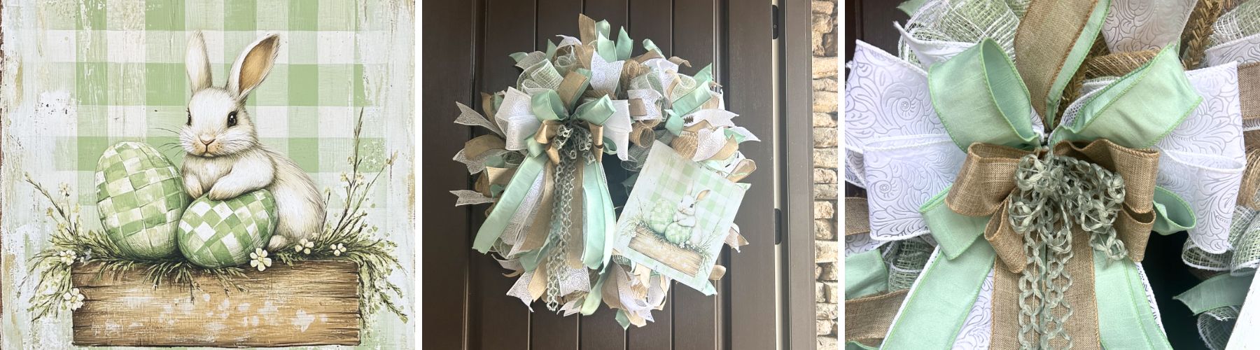 sage green mesh wreath with exclusive Trendy Tree bunny sign