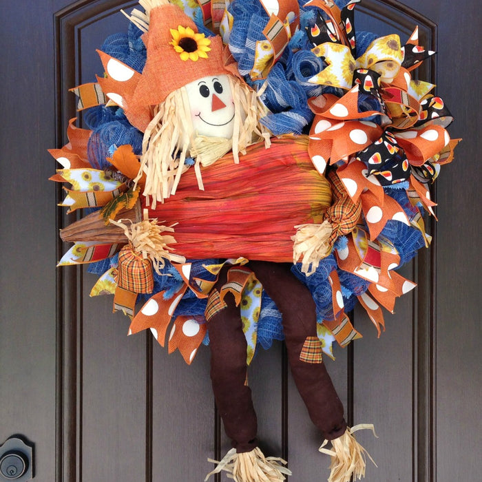 Scarecrow with Pumpkin Wreath Tutorial 2016