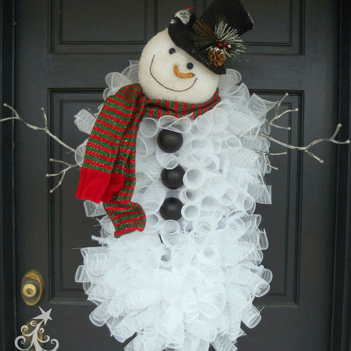 2015 DIY Deco Poly Mesh Snowman Wreath