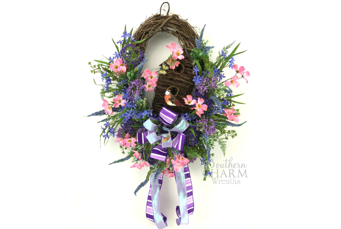Silk Flower Spring Birdhouse Wreath - Want to Learn How to Make It?