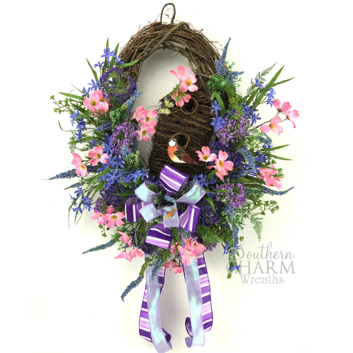 Silk Flower Spring Birdhouse Wreath - Want to Learn How to Make It?