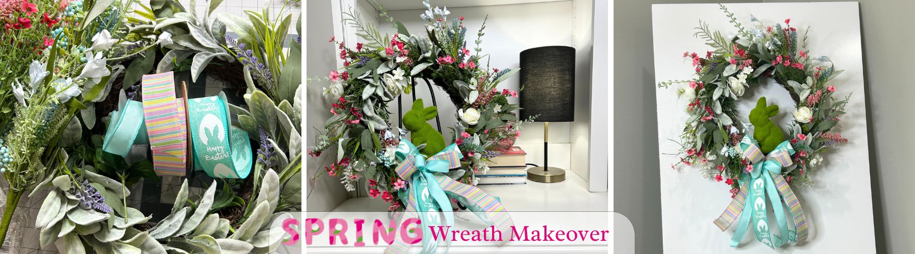 makeover with a spring wreath by adding florals and a bow