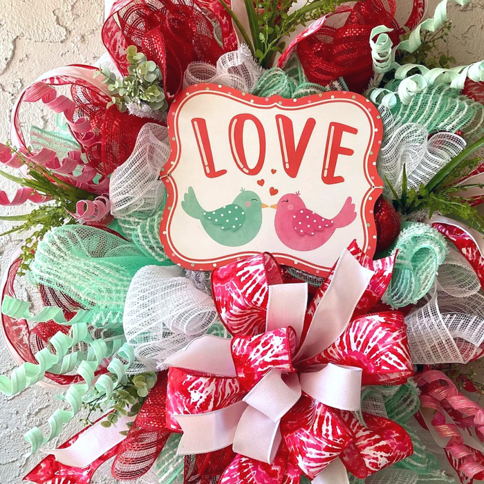 valentine wreath with love bird sign