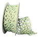 Dusty mint green scallop weave burlap ribbon, 1.5 inches wide, unspooled to show open crochet-like texture and soft finish.