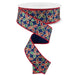 1.5 inch navy ribbon with glitter red, emerald, and gold quatrefoil petal pattern, available at Trendy Tree