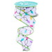 1.5 inch white ribbon with pastel Christmas lights and green wired edge, RGF1602J3.
