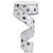 1.5 inch white ribbon with silver metallic polka dots and glittery wired edge, available at Trendy Tre