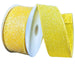 .5" yellow glitter ribbon on a spool with a wired edge and candy-like sparkle, unrolled to show shimmer and texture.