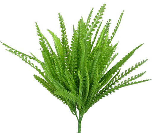 A cluster of bright green leaves from the 18 Green Plastic Leaf Bush 13094GN fans out against a white background.