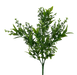 The 18 Green 7 Stems Plastic Sedium Leaves Bush 13622GN features green leafy branches and small closed buds on thin stems, isolated on a white background.