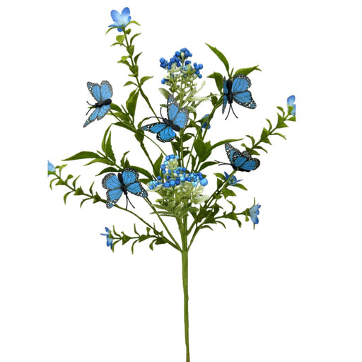 16-inch artificial floral pick with blue butterflies, berries, and assorted greenery for spring and summer crafts.