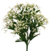 Artificial cream gypso bush with 14 stems of tiny clustered flowers and green leaves, 17 inches tall