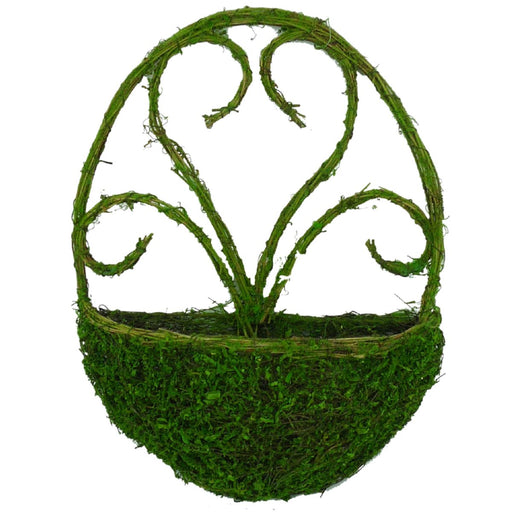 17 inch oval green moss wall basket with front pocket for florals and wreath making SKU 62061GN