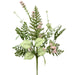 Artificial green fern leaf pick with pink berry clusters and light green foliage, 18 inches tall.